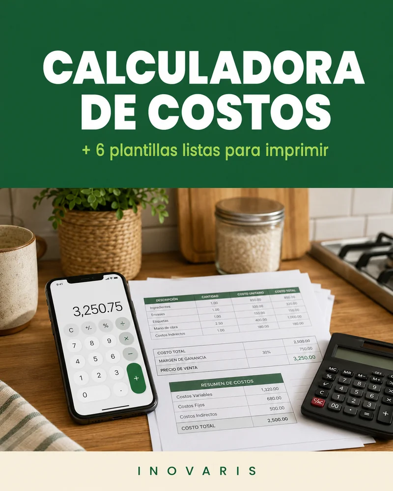 Vista interior del recetario con el desglose de costo y precio de una receta